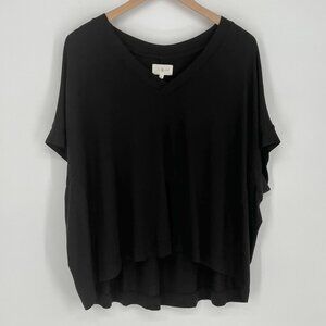 Lou & Grey Womens V Neck Short Sleeve Boxy Top Size M Black Relaxed Fit Flowy